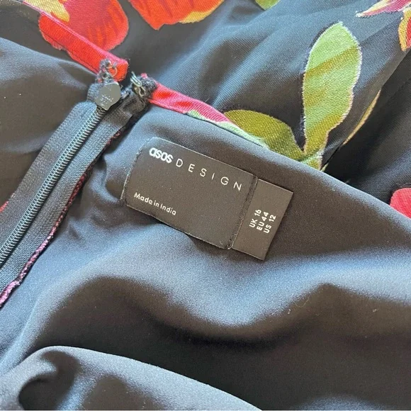 ASOS Long Sleeve Midi Floral Burnout Print Dress - Black/Multi - US sz 12 - NWT - Picture 7 of 7